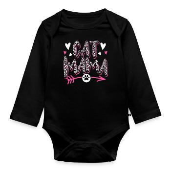 Katze Mama Leopard Kätzchen Tier Haustier - Baby Bio-Langarm-Body - Schwarz - Vorne
