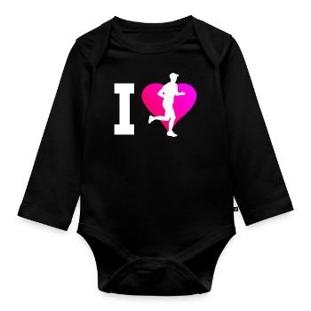 Marathon de jogging de course de fond masculin - Body Bébé bio manches longues - noir - Devant
