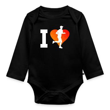 Jogging Marathon Runners Running Ladies Jogging - Organic Longsleeve Baby Bodysuit - black - Front