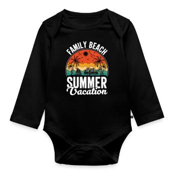 Vacances en famille Plage Vacances Été Soleil Palmiers - Body Bébé bio manches longues - noir - Devant