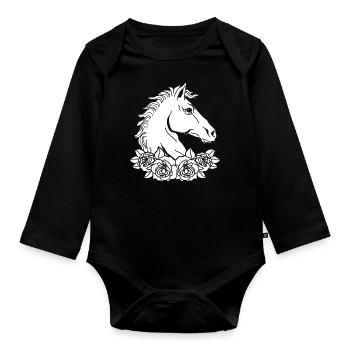 Horse Flower Graphic Équitation, Équitation - Body Bébé bio manches longues - noir - Devant