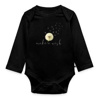 make a wish Dandelion - Organic Longsleeve Baby Bodysuit - black - Front