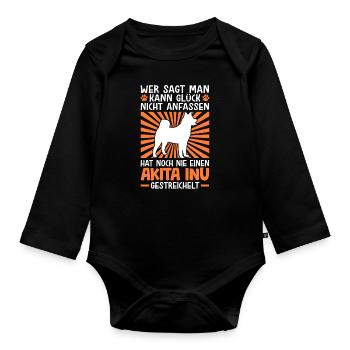 Akita Inu Glück anfassen japanischer Spitz - Baby Bio-Langarm-Body - Schwarz - Vorne