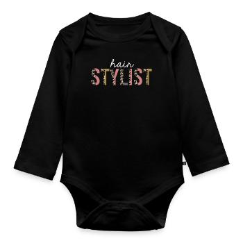 coiffeur Leopard Print Funny Gift - Body Bébé bio manches longues - noir - Devant