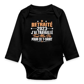 Retraité En 2023 / Humour Cadeau Retraité 2023 - Body Bébé bio manches longues - noir - Devant
