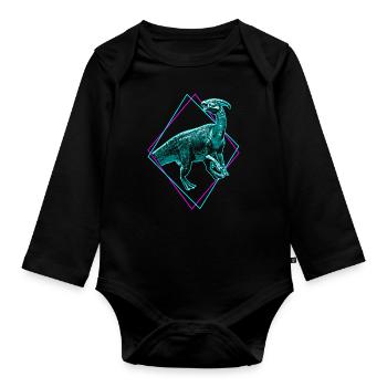 Parasaurolophus Dinosaurier - Baby Bio-Langarm-Body - Schwarz - Vorne