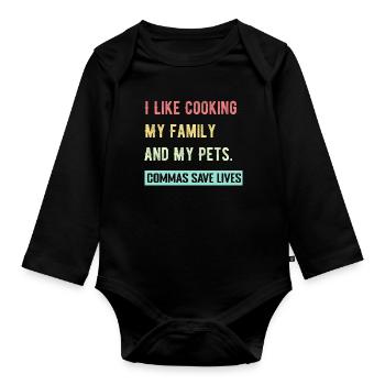 J’aime cuisiner ma famille et mes animaux de compagnie Commas Save - Body Bébé bio manches longues - noir - Devant