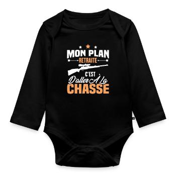 Mon plan retraite c'est d'aller à la chasse - Body Bébé bio manches longues - noir - Devant