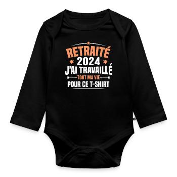 Retraité En 2024 / Humour Cadeau Retraité 2024 - Body Bébé bio manches longues - noir - Devant