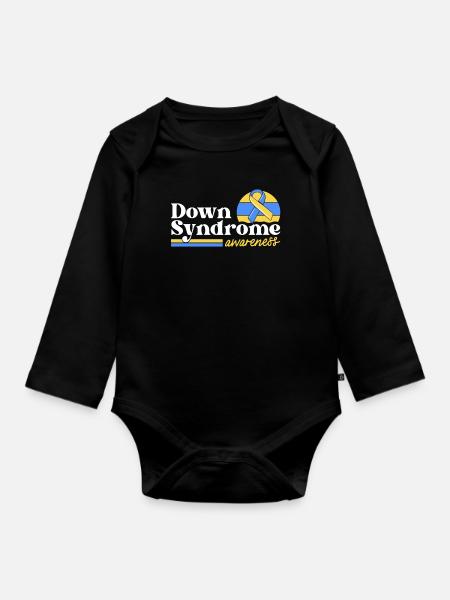 Down-Syndrom Bewusstsein Retro Sonnenuntergang Gelb Blau - Baby Bio-Langarm-Body - Schwarz