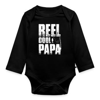Père Pêche Fête des Pères Pêcheur Pêche Papa Poisson - Body Bébé bio manches longues - noir - Devant
