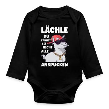 Lächle du kannst sie nicht alle Alpaka Sprüche - Baby Bio-Langarm-Body - Schwarz - Vorne