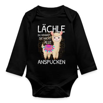 Lächle du kannst sie nicht alle Alpaka Sprüche - Baby Bio-Langarm-Body - Schwarz - Vorne