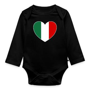 Italien Flagge Herz breit - Baby Bio-Langarm-Body - Schwarz - Vorne