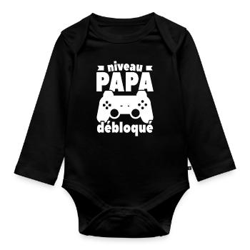 Niveau Papa Débloqué - Body Bébé bio manches longues - noir - Devant