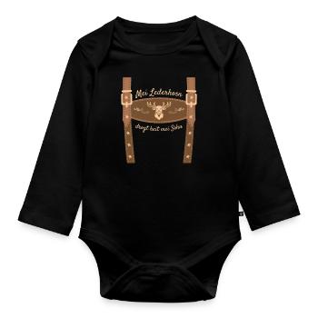 Mei Lederhosn Drogt Heit Mei Sohn Lederhose Ersatz - Baby Bio-Langarm-Body - Schwarz - Vorne