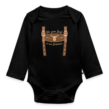 Wo Zum Deifi Is Mei Lederhosn Lederhose Ersatz - Baby Bio-Langarm-Body - Schwarz - Vorne