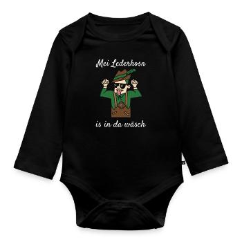 Mei Lederhosn Is In Da Wäsch Lederhose Ersatz - Baby Bio-Langarm-Body - Schwarz - Vorne