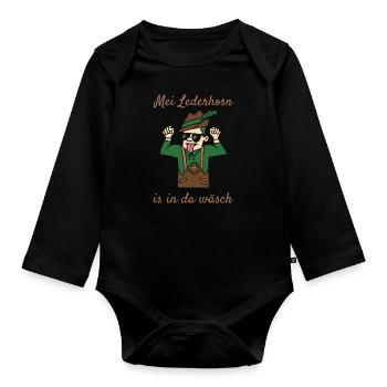 Mei Lederhosn Is In Da Wäsch Lederhose Ersatz - Baby Bio-Langarm-Body - Schwarz - Vorne