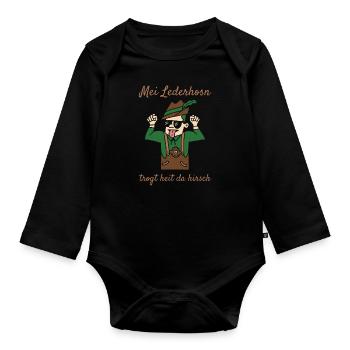 Mei Lederhosn Trog Heit Da Hirsch Lederhose Ersatz - Baby Bio-Langarm-Body - Schwarz - Vorne