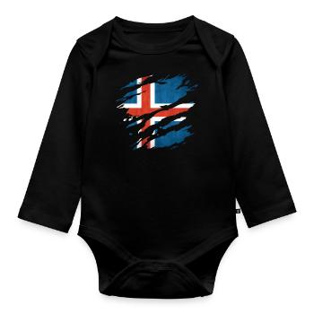 Islande - Drapeau national, rayures, fissures - Body Bébé bio manches longues - noir - Devant