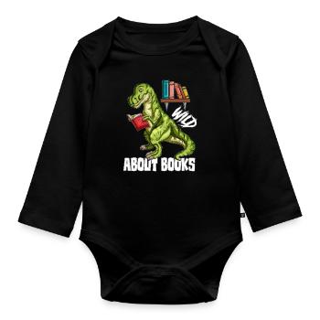 Wild about books Dinosaurier T Rex Buchliebhaber - Baby Bio-Langarm-Body - Schwarz - Vorne