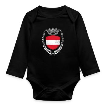 Austria Flag Flag - Organic Longsleeve Baby Bodysuit - black - Front