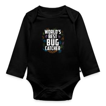 Worlds Best Bug Catcher Funny Entomologist Bug - Organic Longsleeve Baby Bodysuit - black - Front