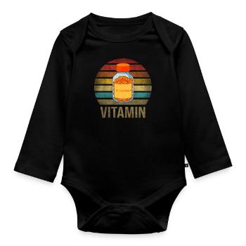 Vitamins Pills Retro Sunset Vintage - Baby Bio-Langarm-Body - Schwarz - Vorne