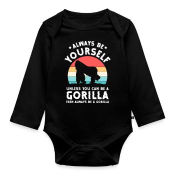 Monkey animal chimpanzee nature - Organic Longsleeve Baby Bodysuit - black - Front