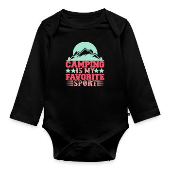 Camping ist mein Lieblingssport Natur Outdoor Berg - Baby Bio-Langarm-Body - Schwarz - Vorne