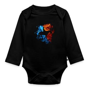 Feuer Pferd Flammen Reiten Pferdesport - Baby Bio-Langarm-Body - Schwarz - Vorne
