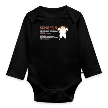 Schäffin Schaf Design mit Wortwitz, Schaf - Baby Bio-Langarm-Body - Schwarz - Vorne