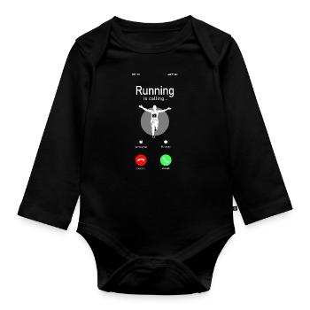Running Runner Half Marathon Téléphone - Body Bébé bio manches longues - noir - Devant