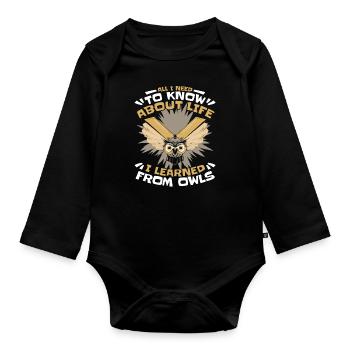 Hibou Oiseau Oiseau Hiboux - Body Bébé bio manches longues - noir - Devant