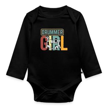 Batteur Batteur Drums Girl - Body Bébé bio manches longues - noir - Devant