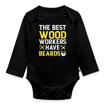 Lumberjack Beard Woodworker Man Chainsaw Forest - Organic Longsleeve Baby Bodysuit - black - Front