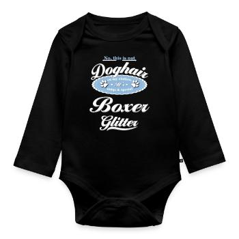 Hundeglitzer Boxer - Baby Bio-Langarm-Body - Schwarz - Vorne