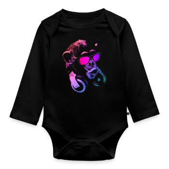 Monkey DJ Pink - Organic Longsleeve Baby Bodysuit - black - Front