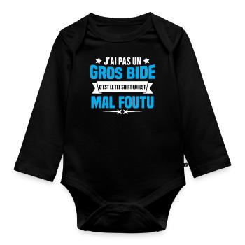 J'ai Pas Un Gros Bide Humour cadeau - Body Bébé bio manches longues - noir - Devant