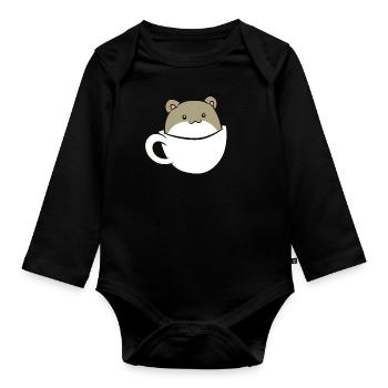 Cochon d’Inde - Assis dans une tasse blanche - Body Bébé bio manches longues - noir - Devant