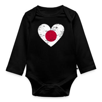 Japan Flag Heart - Organic Longsleeve Baby Bodysuit - black - Front