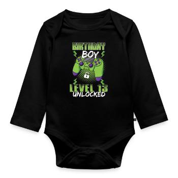Gamer Boy Video Game Lover Age 13 Unlocked - Organic Longsleeve Baby Bodysuit - black - Front