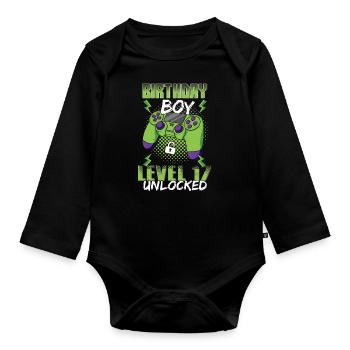 Gamer Boy Video Game Lover Age 17 Unlocked - Organic Longsleeve Baby Bodysuit - black - Front