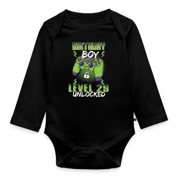 Gamer Boy Video Game Lover Age 29 Unlocked - Organic Longsleeve Baby Bodysuit - black - Front