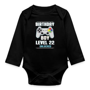 Gamer Boy Amateur de jeux vidéo Age 22 Niveau débloqué - Body Bébé bio manches longues - noir - Devant