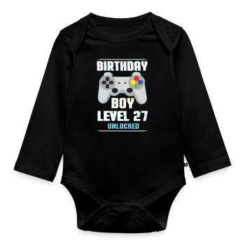 Gamer Boy Video Game Lover Age 27 Level Unlocked - Organic Longsleeve Baby Bodysuit - black - Front