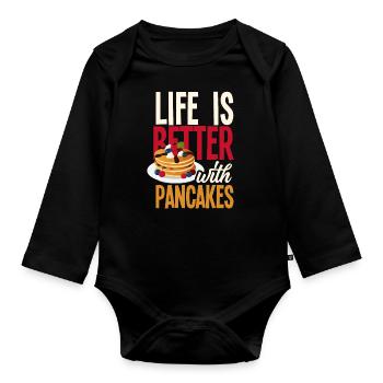 Funny Pancake Pancakes Gift - Organic Longsleeve Baby Bodysuit - black - Front
