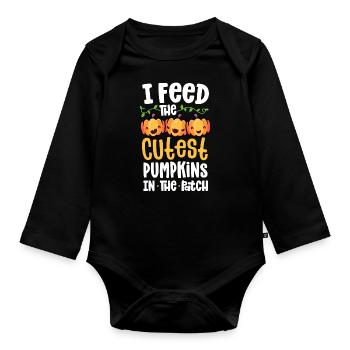I Feed The Cutest Pumpkins In The Patch Lunch - Organic Longsleeve Baby Bodysuit - black - Front