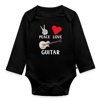 Peace Love Guitare Guitaristes Musique - Body Bébé bio manches longues - noir - Devant